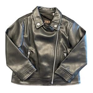 Zara Black Faux Leather Moto Jacket 18-24M